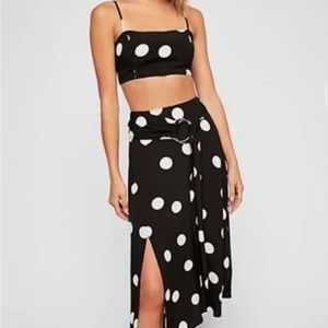 Free People Black and White Polka Dot Midi Skirt